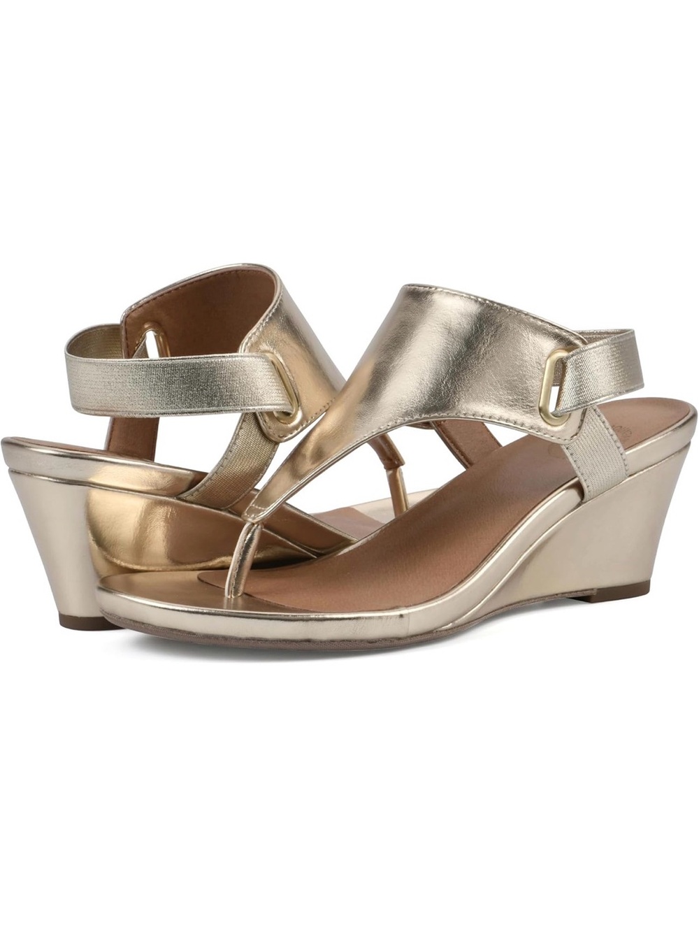 ♥️♥️ White Mountain Women's All Dres Wedge Sandals - Gold Smooth